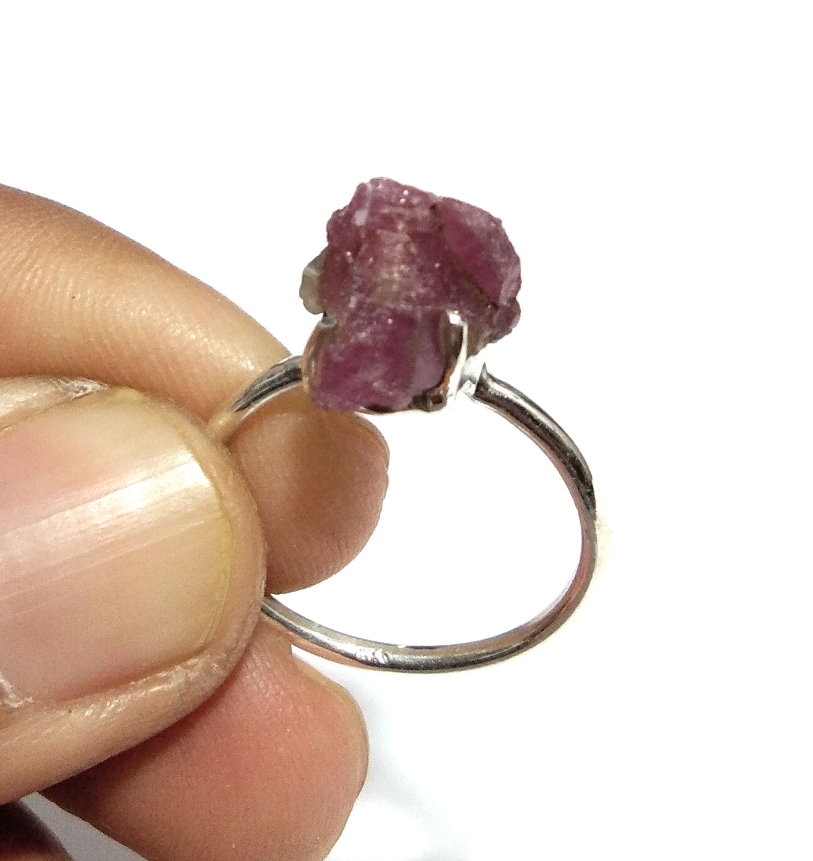 Natural Red Ruby Rough Gemstone Ring, 925 Solid Sterling Silver Ring, Red Ruby Stone Size 14x11 mm Handmade Ring, For Gift Birthday Ring